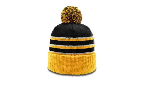 CROWN-CORNERH 134 Striped Beanie w/Cuff & Pom | Cozy Knit Beanie with Bold Stripes and Pom Detailing - Min. 12 Beanies Per Order, Mix & Match - Image 2