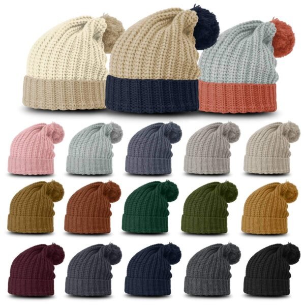 CROWN-CORNERH 143 Chunk Cable Beanie w/Cuff & Pom | Cozy Cable Knit Beanie - Min. 12 Beanies Per Order, Mix & Match