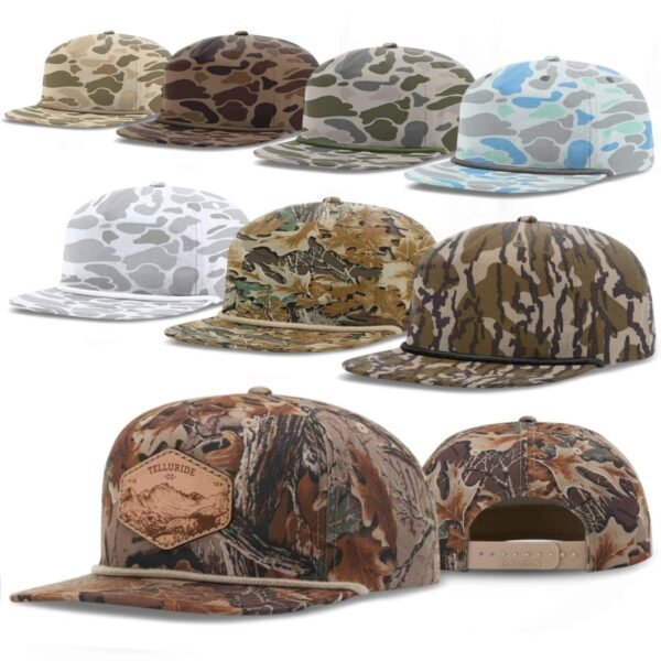 CROWN-CORNERH 256P Camo Umpqua Rope Snapback Five-Panel Baseball Cap - Comfortable Camo Trucker Cap with Flat Bill and Mesh Flip-Up Stay